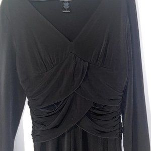 BCBG Paris Womens Long Sleeve V-Neck Fit and Flare Midi Dress Black Size L